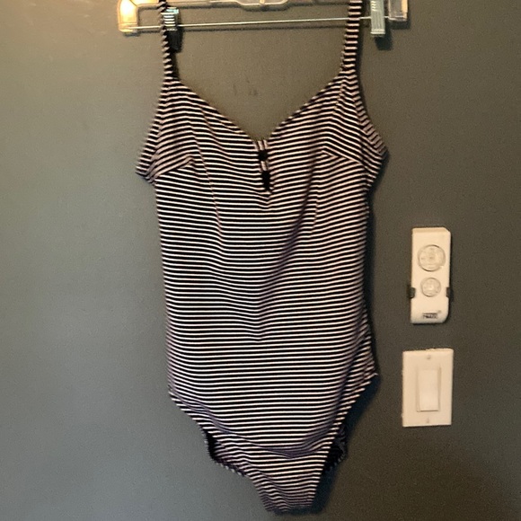 Adorable Navy Blue and White Striped One Piece Swimsuit - Picture 1 of 3